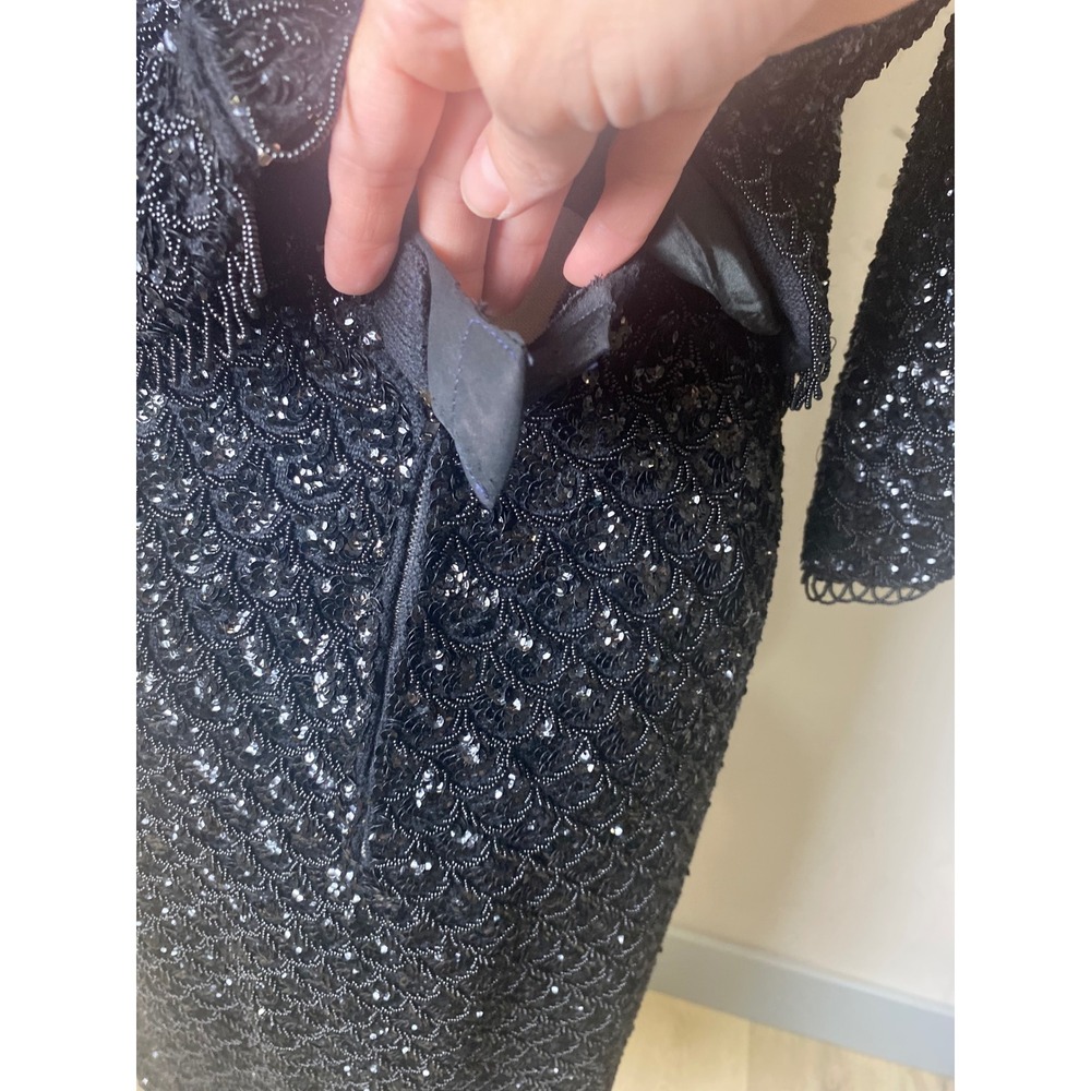 Vintage Doreen Black Sequin Beaded 2 Piece Skirt Set Hand Decorated Hong Kong - Picture 11 of 13